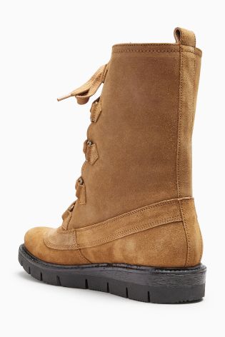 Tan Suede Lace-Up Boots